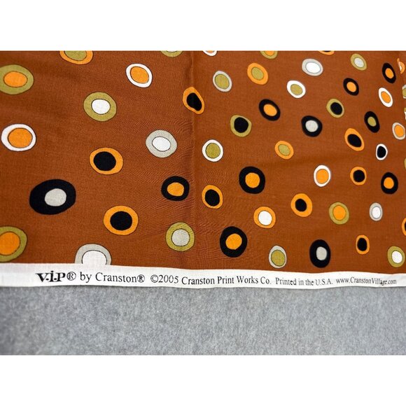 Retro Circle Pattern Fabric by Cranston 1/2 yard x 44" Cotton Brown Orange Green - Picture 3 of 5